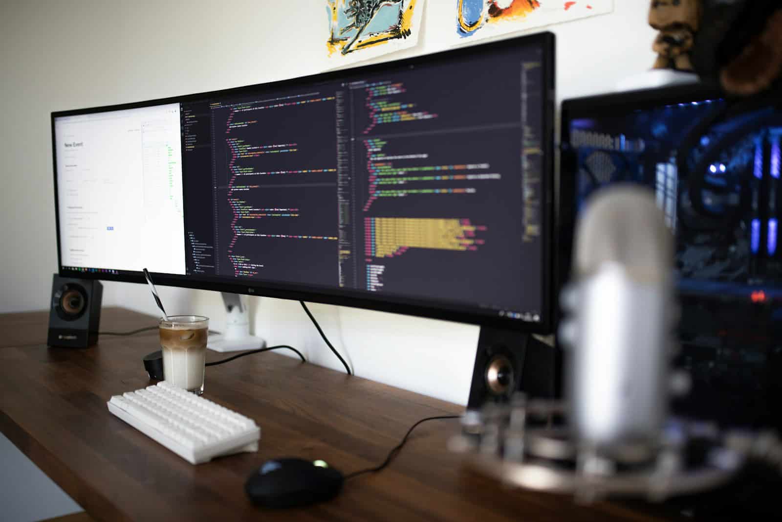 cloud computing, turned-on flat screen monitor